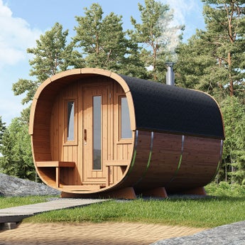 Bastutunna Deluxe Cube med terrass p&aring; framsidan och omkl&auml;dningsrum